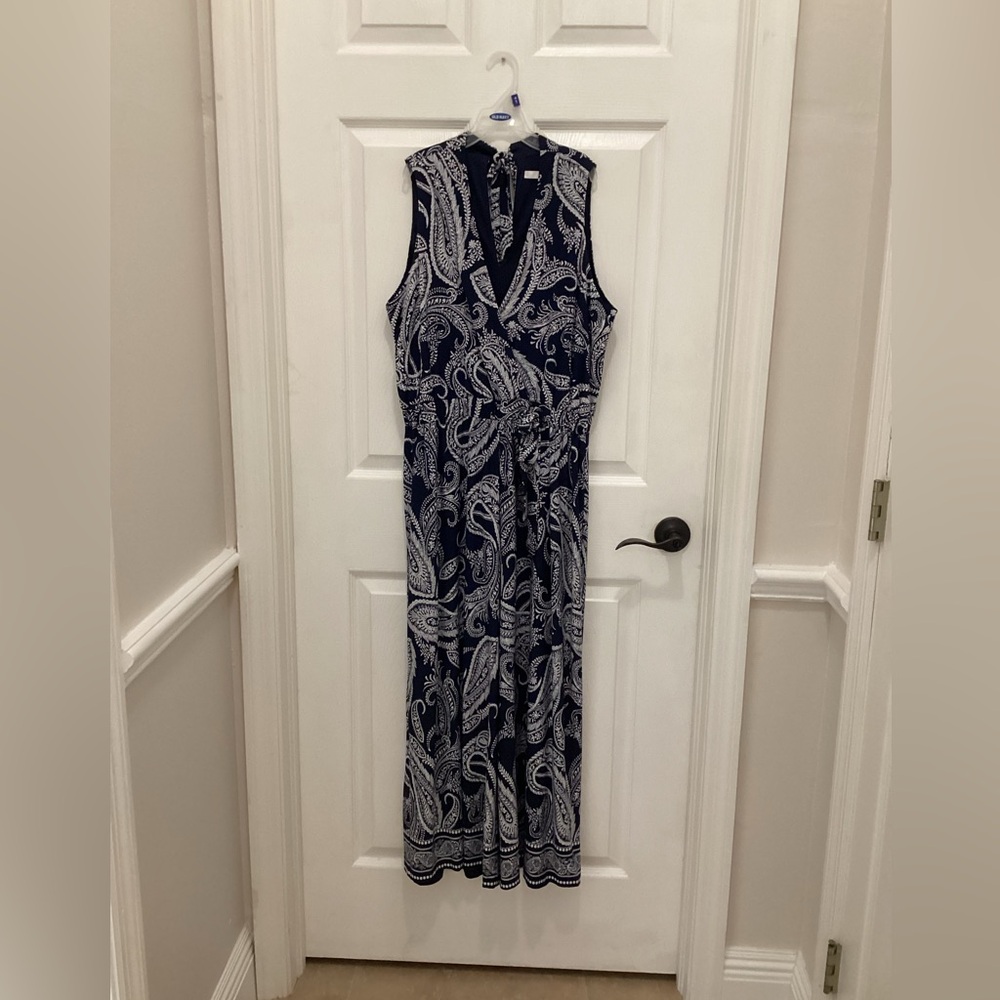 Navy Paisley Sleeveless Jumpsuit